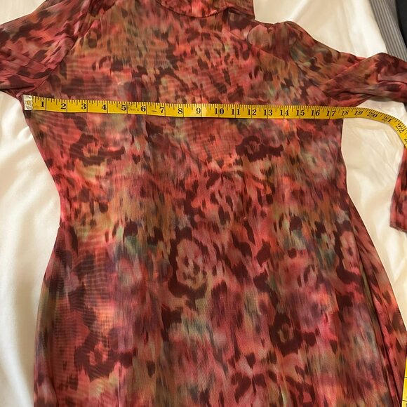 Steve Madden Sheer Mesh Midi Dress – Abstract Floral – Long Sleeve – Size Large - Picture 5 of 8